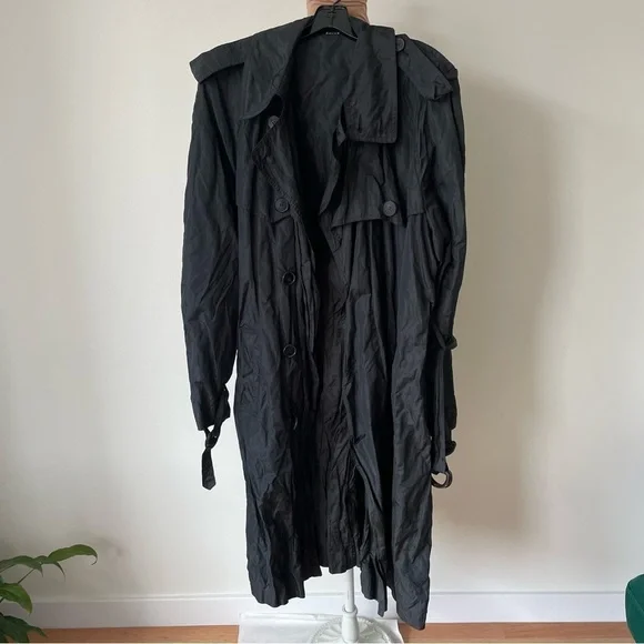 Jean Paul Gaultier 2 Squared Vintage Black Double Breasted Crinkle Trench Coat M - Picture 3 of 12